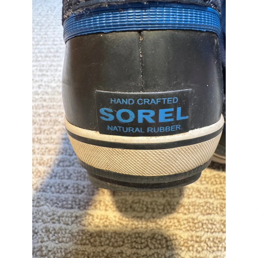 Sorel Winter Snow Boots Size 3 Navy Blue Insulated Rubber Duck Boots Faux Fur